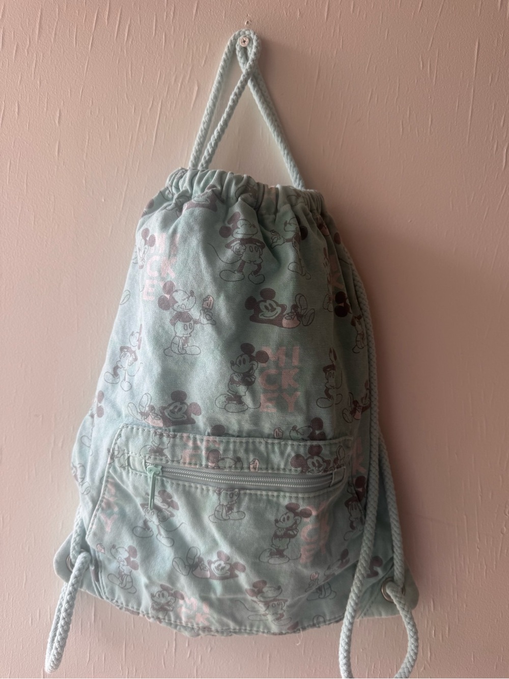 Disney Mint Green Drawstring Sack with Logo Tag